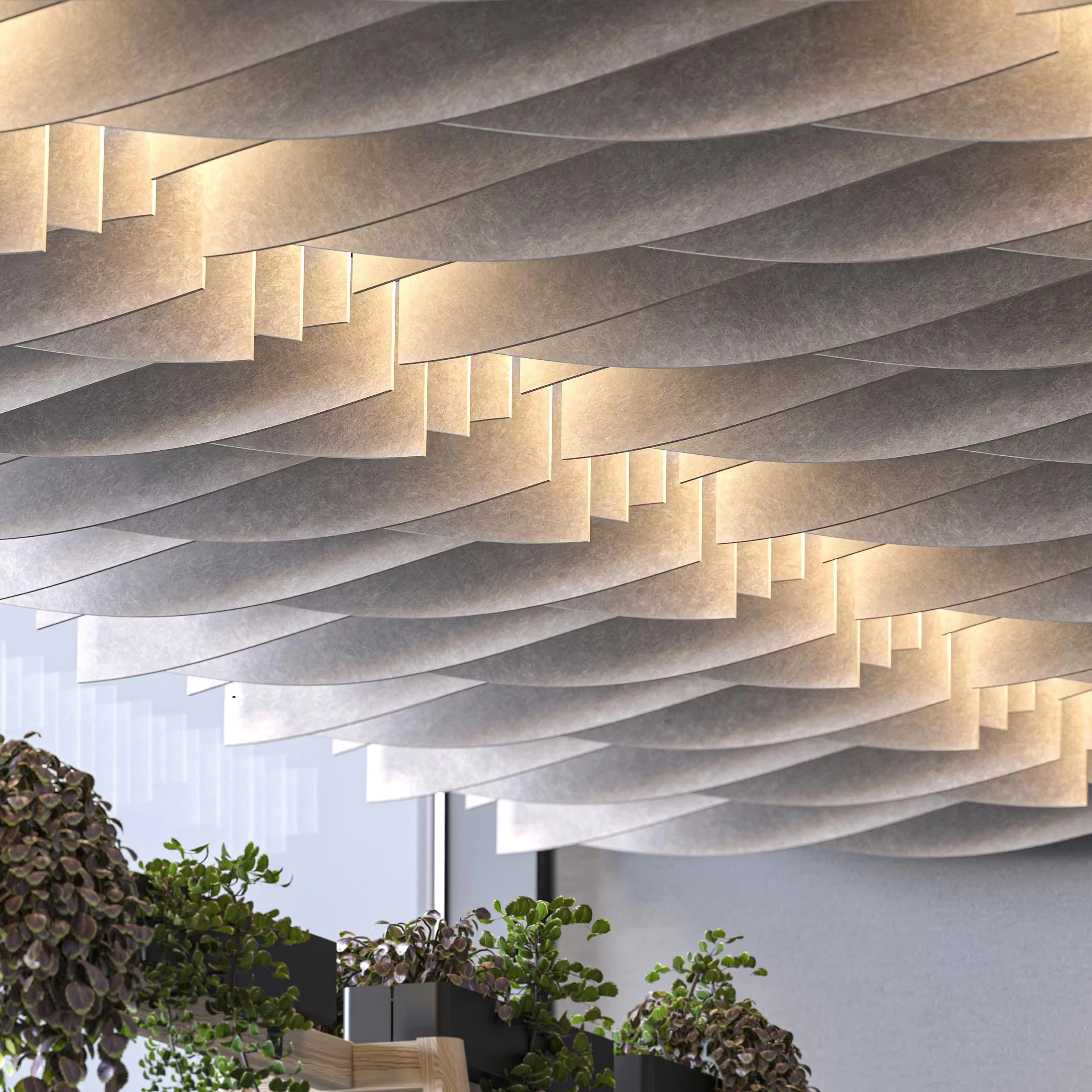 Plafond à chicanes acoustiques : une élégance modulable pour votre bureau ǀ ACOUSTIC ARTWORK