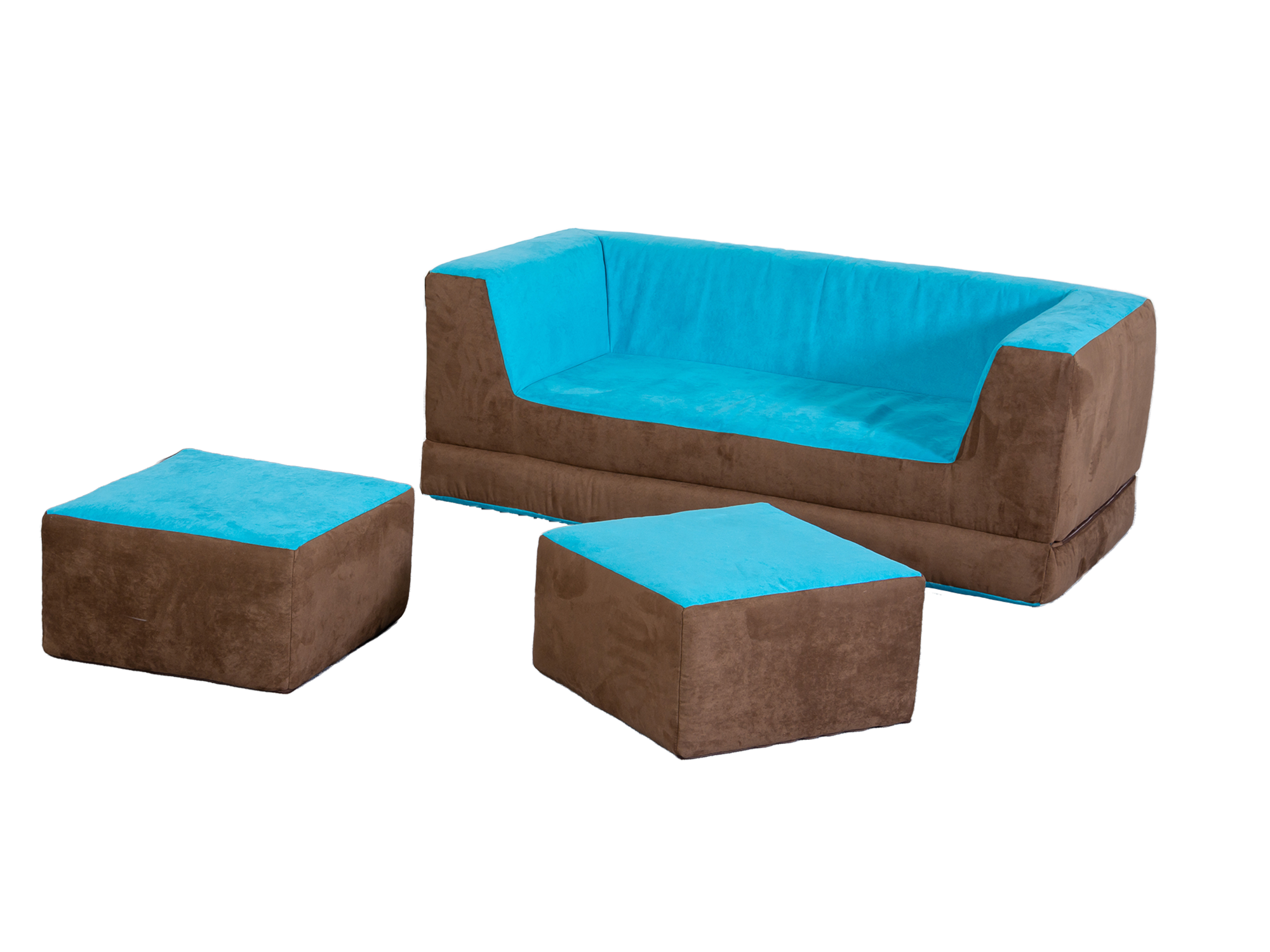 Kinder Klappsofa aus Stoff in blau und braun