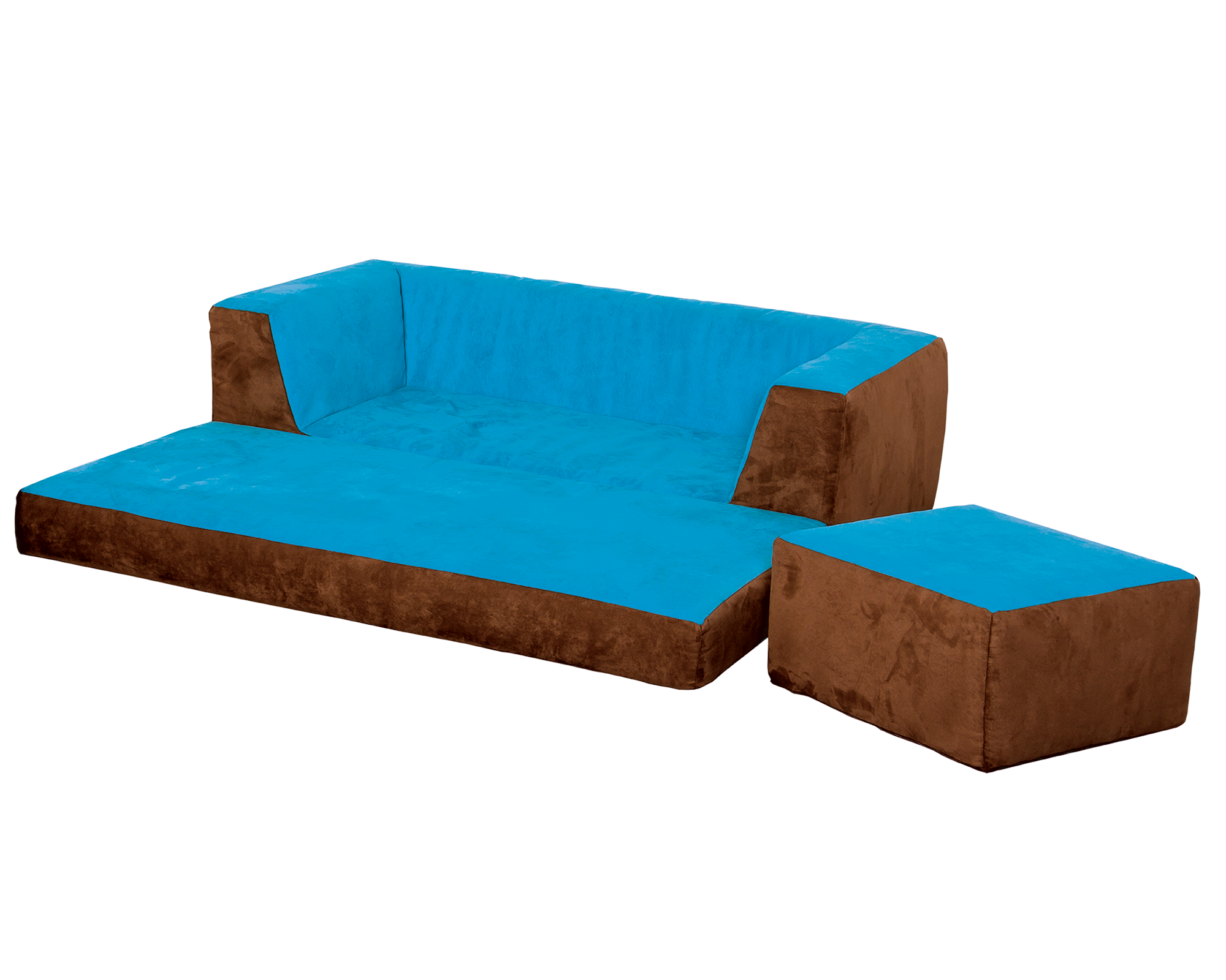 Kindersofa ausklappbar aus Stoff in blau und braun