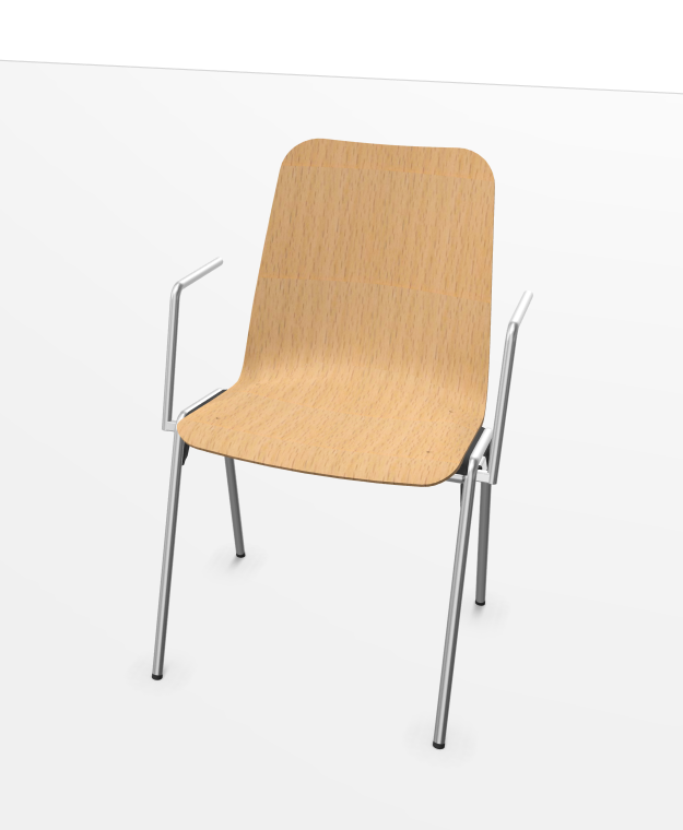 Stapelbare Konzertbestuhlung mit ergonomischer Sitzfläche und beidseitigen Armlehnen in moderner Holzausführung.